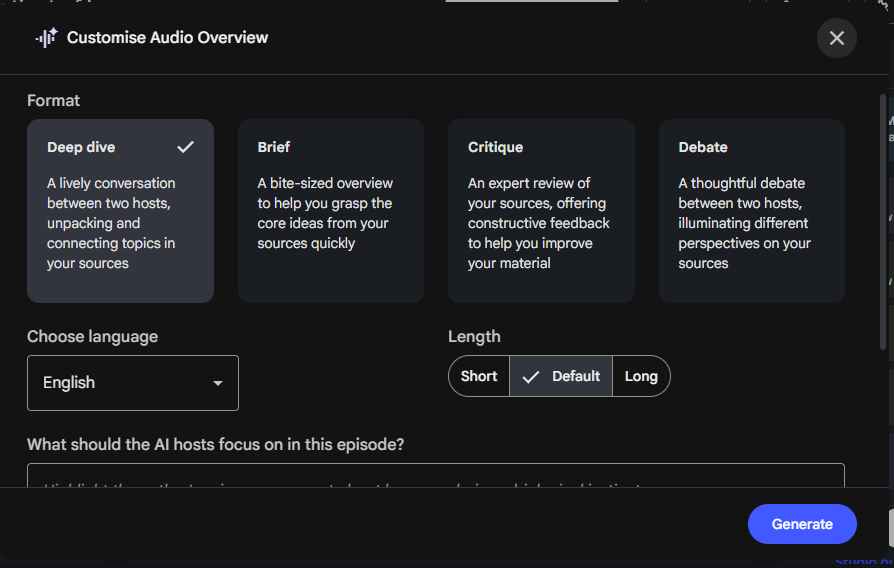 interface of audio overview feature