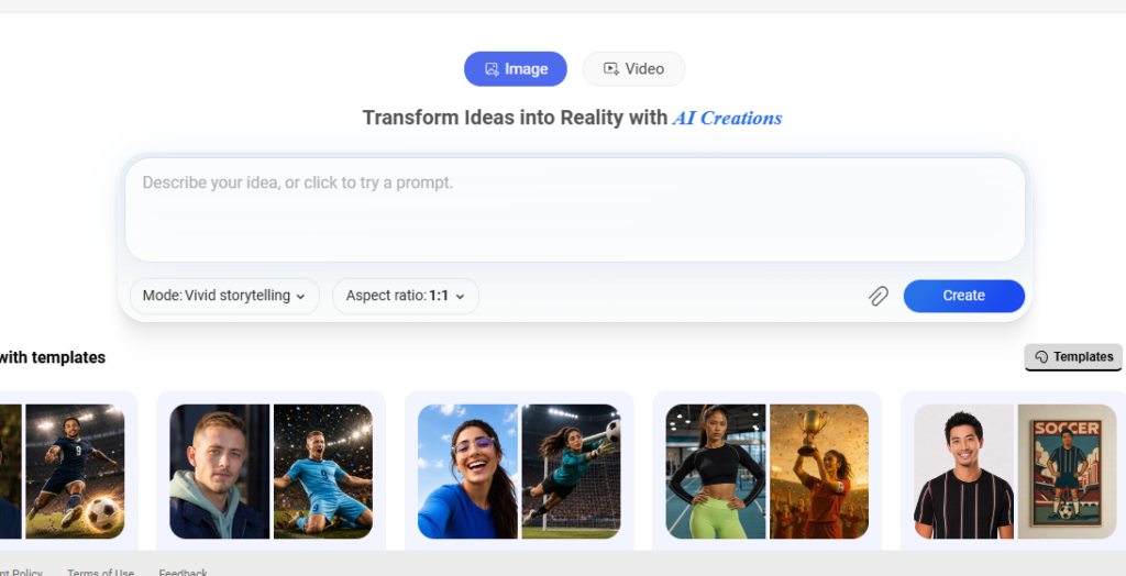 Interface of bing image creator