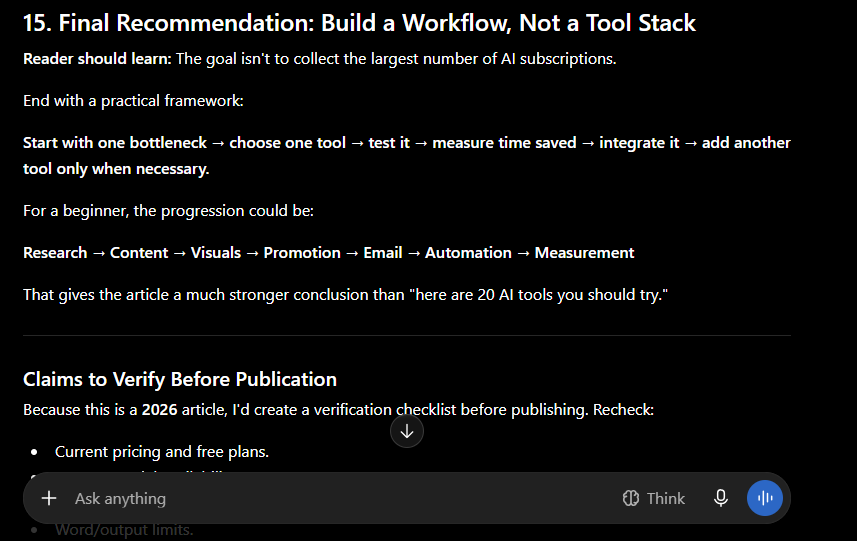 ChatGPT-generated affiliate marketing workflow and pre-publication verification checklist