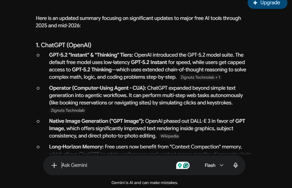 gemini for recent updates
