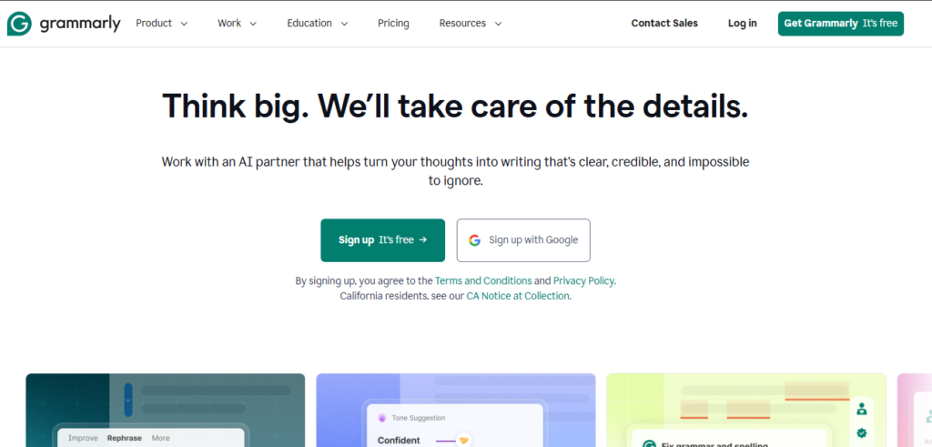 interface of grammarly