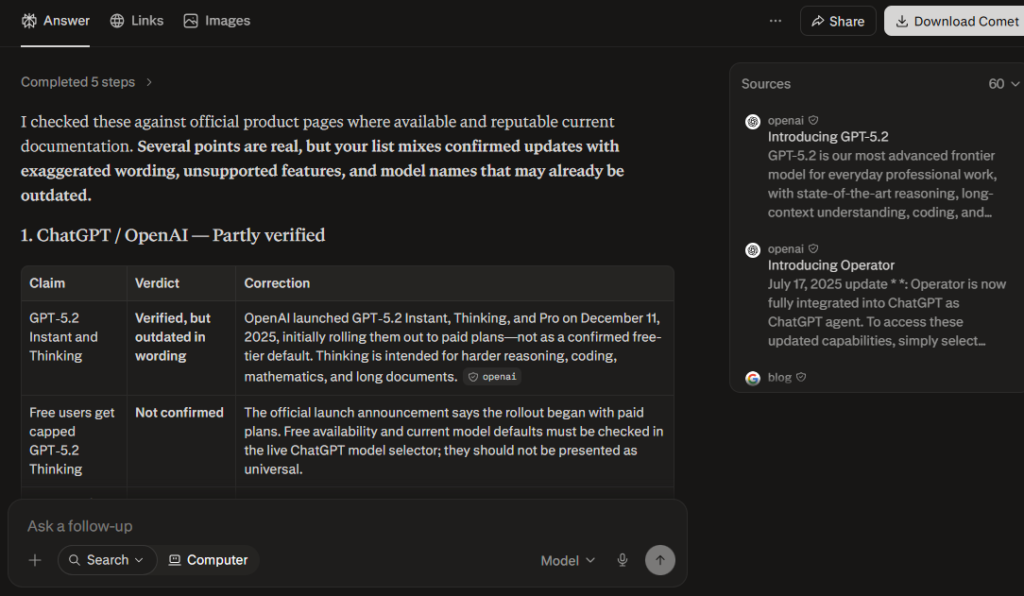 perplexity verifying the updates