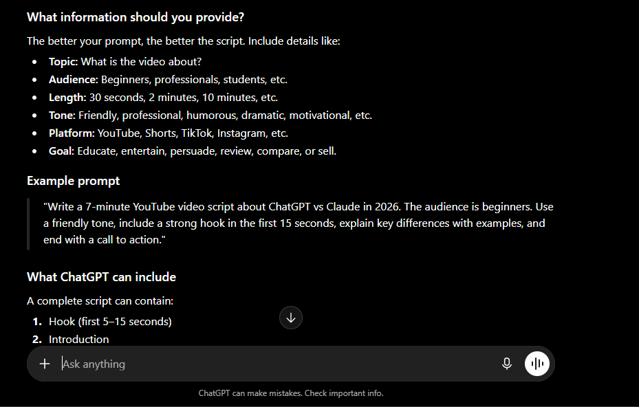 chatgpt writing video scripts
