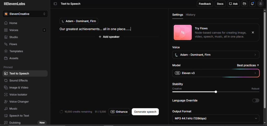 elevenlabs dashboard