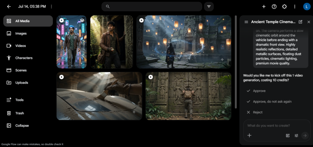 Interface of google flow