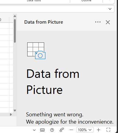 Excel Data from Picture showing a “Something went wrong” message during the financial statement test