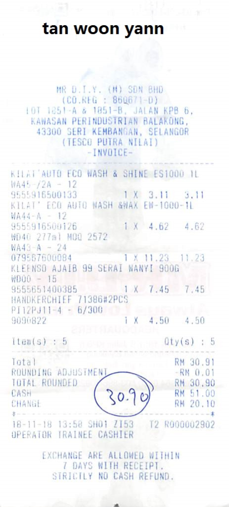 Scanned retail receipt used for the AI PDF to Excel benchmark