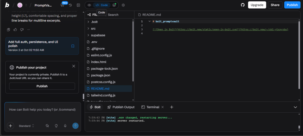 The code view 